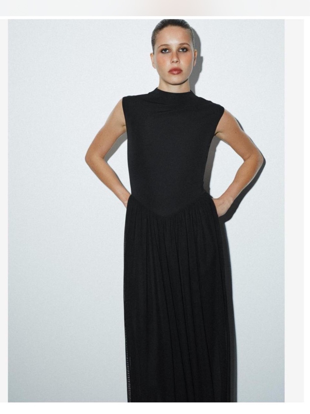 Zara Black Sleeveless High-Neck Pleated Maxi Dress - Picture 3 of 6